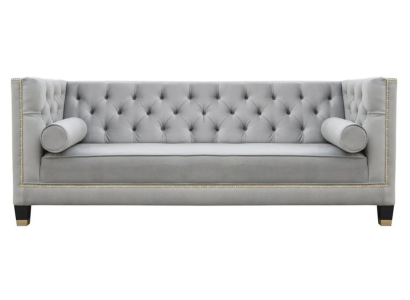 Luxus Graue Chesterfield Samt Dreisitzer Polster Möbel Hotel Wohnzimmer Praxis