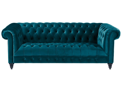 Chesterfield Turkis Samt Couch Luxus Polster Möbel Sofa mit Knöpfen Dreisitzer