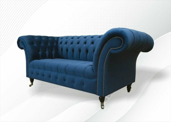 Design Chesterfield Sofagarnitur 2 Sitzer Couch Textil Blau Polster Sofas Blaue