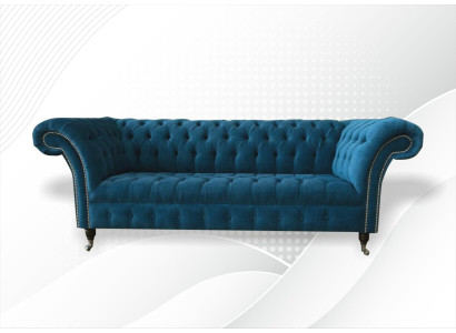 Designer Couch Sitz Polster 3 Sitzer Blau Stoff Garnitur Sofa Möbel Turkis Neu