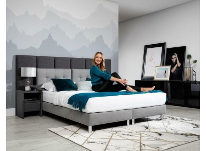 Designer Bett Schlafzimmer Betten Textil Leder Hotel Luxus Polster Samt Grau Neu