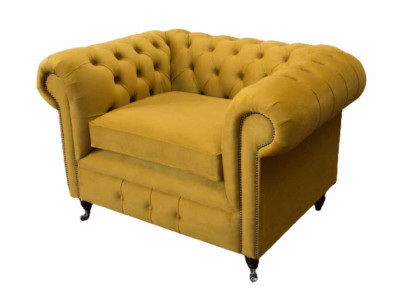 Sessel Design Relax Textil Lounge Luxus Gelb Polster Sitzer Chesterfield