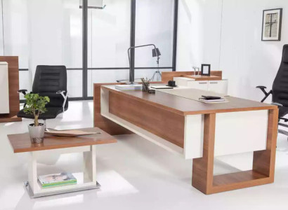 Chef Tisch Schreibtisch Brauner Office Tische Set Büro Einrichtung 3tlg Komplett