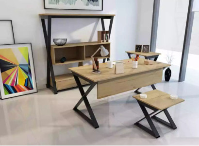 Braunes Möbelset Schreibtisch Büchrregal Couchtische Konsolentisch 4tlg.