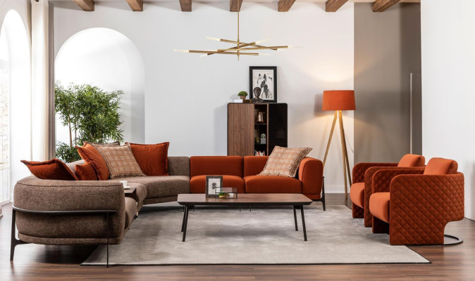 Modernes Ecksofa L-Form Couch Stoffsofas Edelstahl Wohnzimmermöbel Neu