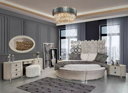 Schlafzimmer-Set modernes Bett + 2 Nachttische + Schminktisch + Spiegel neu