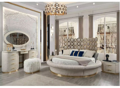 Moderne Schlafzimmergarnitur Bett + 2x Nachttische + Schminktisch + Spiegel 5tlg