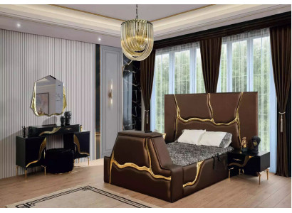 Luxus Schlafzimmer Set Bett Nachttisch Gold Schminktisch Nachttische 5tlg