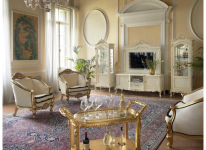 Klassische Wohn Wand Wohnzimmer Vitrine Sideboard RTV Regal Wände Schrank 3tlg. Massivholz