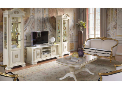 Wohnwand Vitrine Konsole Schrankwand Glasvitrinen Massivholz Wohnzimmer 3tlg