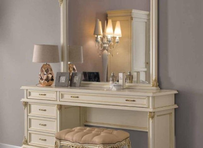 Schminktisch mit Spiegel Luxus Konsole Kommode Schlafzimmer Barock Rokoko Massivholz