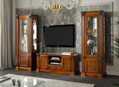 Klassische Wohnzimmer Vitrine Sideboard RTV Regal Wände Schrank 3tlg. Massivholz