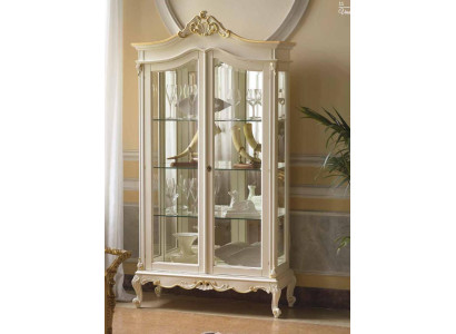 Vitrine Schrank Vitrinen Wohnzimmer Massivholz Schränke Design Barock Rokoko Weiß neu