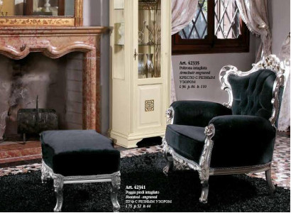 Sessel + Hocker Polster Sessel Design Luxus Massivholz Klassische Barock Rokoko Garnitur