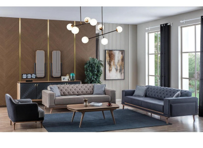 Luxus Modern Wohnzimmer Set 4tlg. 4 sitzer Sessel couchtisch Holz Möbel