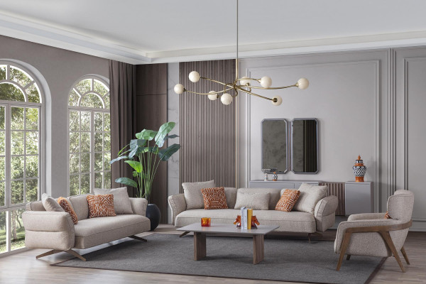 Luxus Modern Wohnzimmer Set 4tlg. 4+3 sitzer Sessel und couchtisch neu