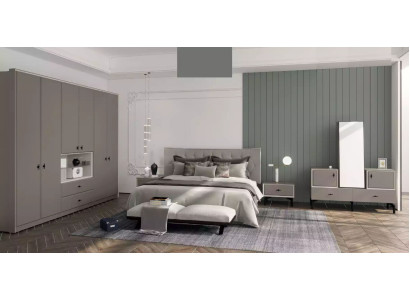 Graue Schlazimmer Garnitur Designer Bett Kommode Kleiderschrank Luxus 5tlg