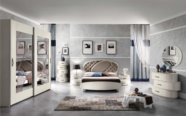 Garnitur Set 7tlg. Schlafzimmer Bett Nachttisch Kommode Spiegel Kleiderschrank