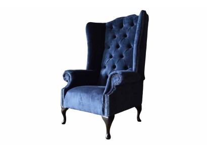Chesterfield Design Sessel Polster Luxus Blau Textil Couchen Ohrensessel