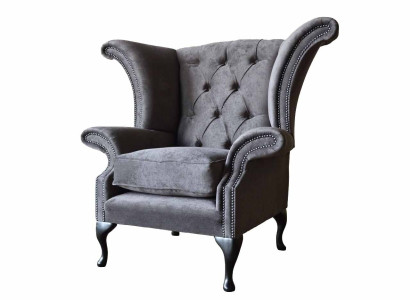 Sessel Ohrensessel Chesterfield Stoff Wohnzimmer Polyester Design Grau