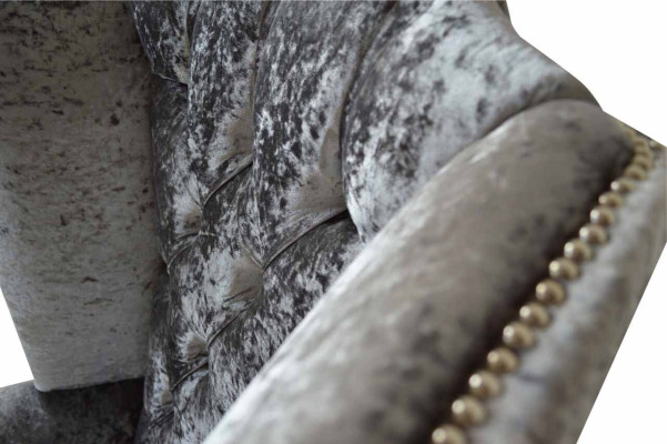 Ohrensessel Chesterfield Sessel Couch 1 Sitzer Grau Stoff Textil Neu