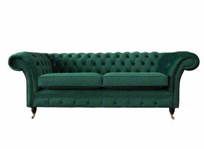 Chesterfield 3 Sitzer Polster Couch Sofa Textil Modern Stil Stoff Neu