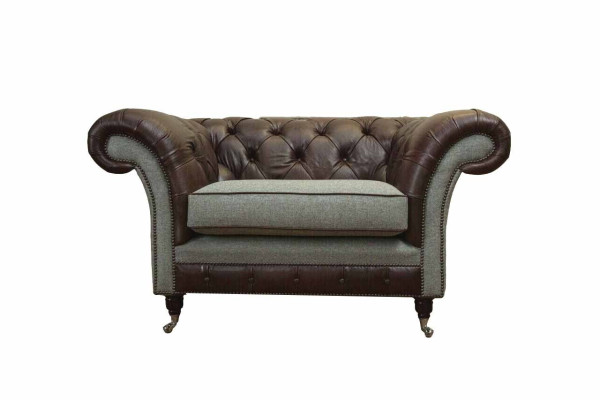 Chesterfield Ohrensessel Grau Sofagarnitur Sessel Couch Ledersofa Neu