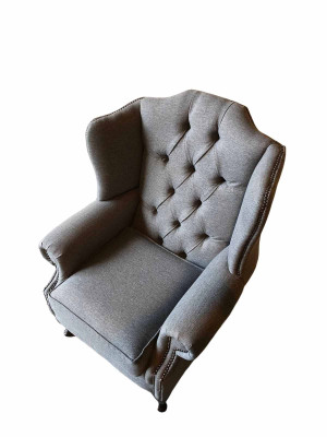 Sessel Ohrensessel Stoff Grau Wohnzimmer Polyester 1 Sitzer Modern Neu