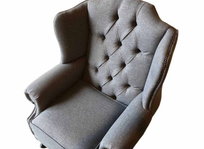 Sessel Ohrensessel Stoff Grau Wohnzimmer Polyester 1 Sitzer Modern Neu