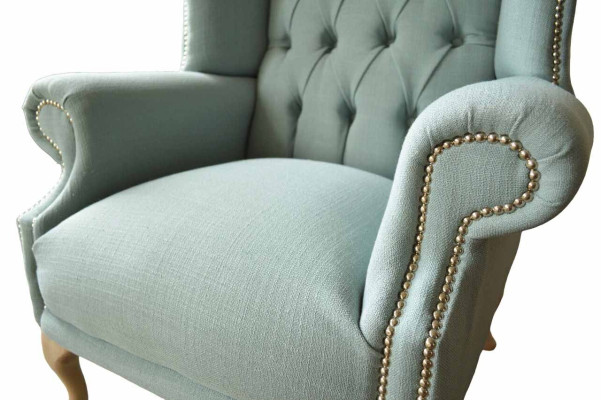 Ohrensessel Sessel Design Polster Weiß Couch Chesterfield Textil Neu