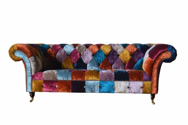 Chesterfield Textil Sofa Couch Polster Sofas Luxus Stoff 3 Sitzer Design