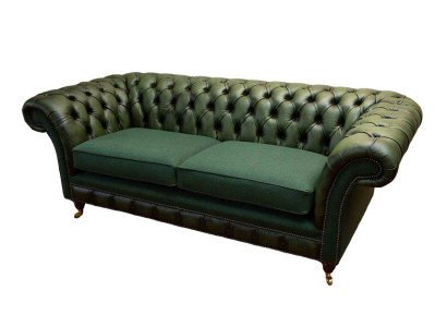 Design Sofa 3 Sitzer Polsterung Leder Sofas Textil Chesterfield Grün