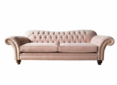 Sofa 3 Sitzer Chesterfield Couch Sitz Textil Stoff Couchen Rosa Polster
