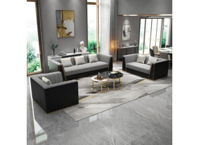 Sofagarnitur Graue Couch Textil Medusa Stoffsofa Couchen Sofa Möbel 3tlg