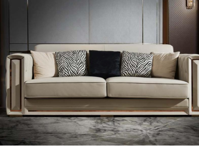 Chesterfield Sofa Beige Leder Luxus Wohnzimmer Design Couchen Polster