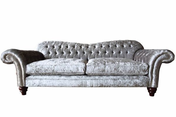 Chesterfield Couch Textil Samt Stoff Sofa Möbel Design 3 Sitzer Lila