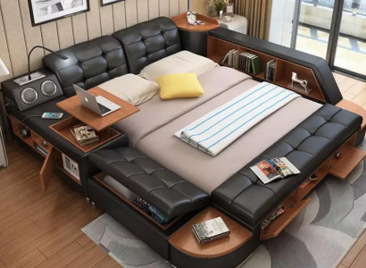 Betten Moderne Hotel Multifunktion Liege Doppel Luxus Design Leder Bett