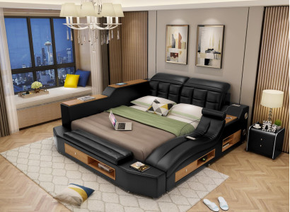 Design Leder Betten Hotel Doppel Multifunktions Bett Bluetooth Boxen Luxus