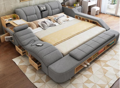 Design Leder Betten Hotel Doppel Neu Multifunktions Bett Bluetooth Boxen