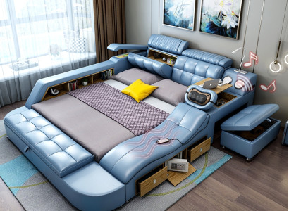 Design Bett XXL Big Leder Hotel Polster 180x200 Multifunktion Regal Betten