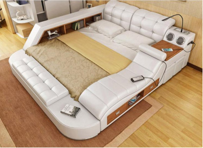 Doppel Luxus Leder Bett + USB Polster Betten Moderne Hotel Multifunktion 