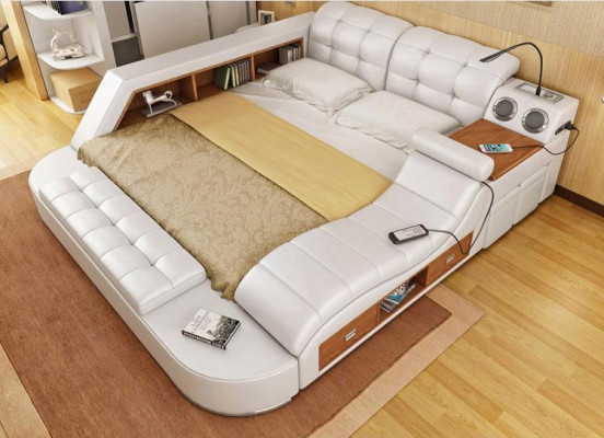 Bett Doppel Leder Polster Betten Multifunktion mit Massagefunktion Neu