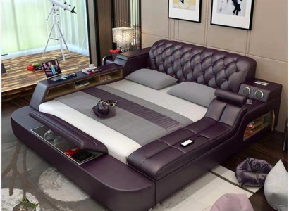 Design Bett XXL Big Betten Leder Hotel Polster 180x200 Multifunktion Regal