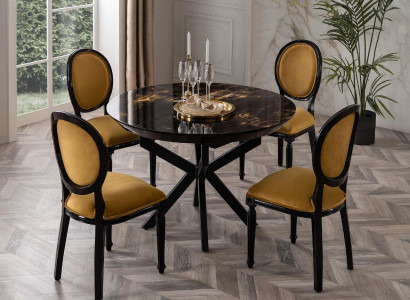 Säulen Rundtisch Esstisch Tisch mit 4x Stühlen Esstische Möbel Holz 5tlg.