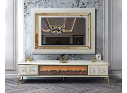 sideboard Schrank rtv mit Kamin Wohnwand Set TV Panel Edelstahl Luxus Möbel