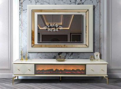 sideboard Schrank rtv mit Kamin Wohnwand Set TV Panel Edelstahl Luxus Möbel