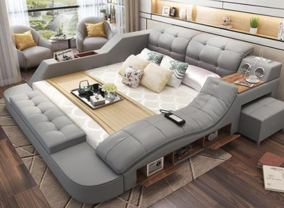 Design Bett XXL Big Betten Leder Polster Hotel 180x200cm Multifunktion Regal Neu