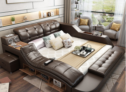 Multifunktion Design Bett XXL 180x200 Big Betten Leder Hotel Regal USB