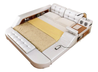 Design Doppel Luxus Leder Bett Polster Betten mit USB Hotel Multifunktion Neu