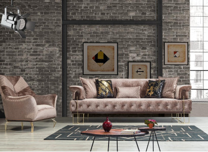 Braun Couch Sofa Garnitur 3+1 Sitz Chesterfield Wohnzimmer Polster